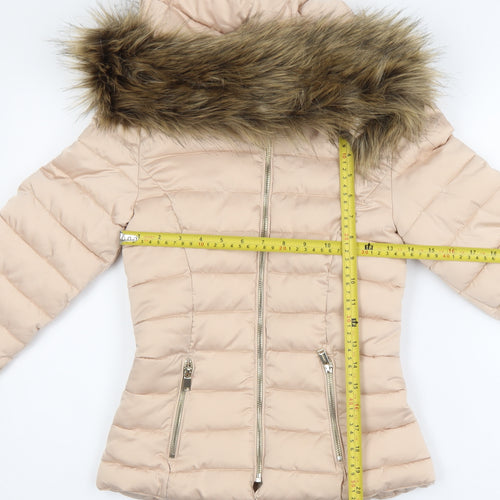 H&M Divided Women’s Beige Faux Fur Hooded Puffer Jacket Size 4