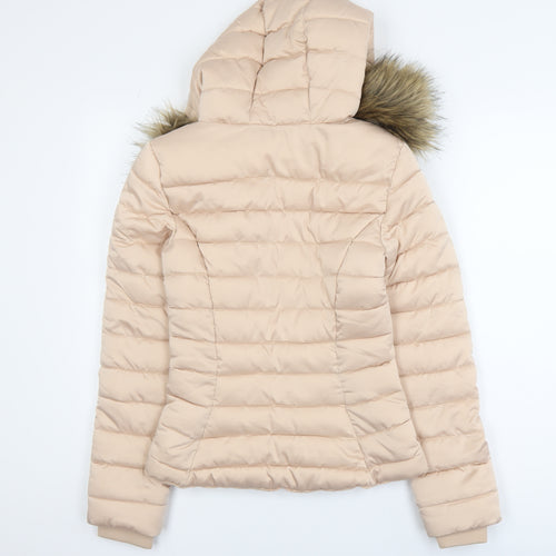 H&M Divided Women’s Beige Faux Fur Hooded Puffer Jacket Size 4