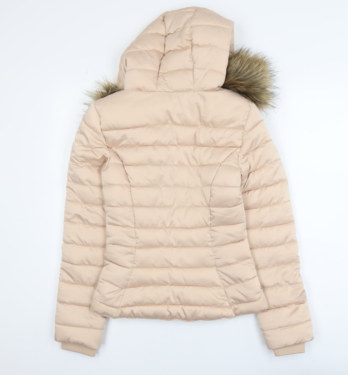 H&M Divided Women’s Beige Faux Fur Hooded Puffer Jacket Size 4
