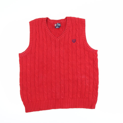Chaps Women's Red Cable-Knit Cotton Sleeveless V-Neck Vest L
