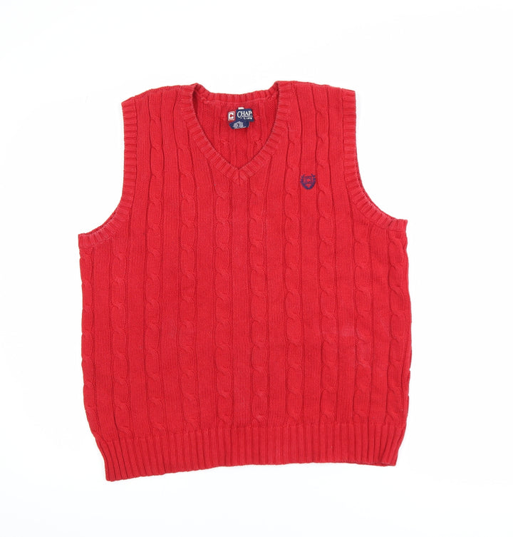 Chaps Women's Red Cable-Knit Cotton Sleeveless V-Neck Vest L