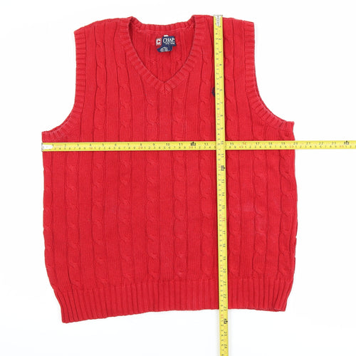Chaps Women's Red Cable-Knit Cotton Sleeveless V-Neck Vest L