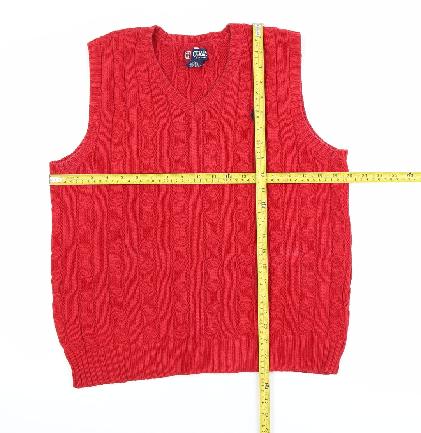 Chaps Women's Red Cable-Knit Cotton Sleeveless V-Neck Vest L