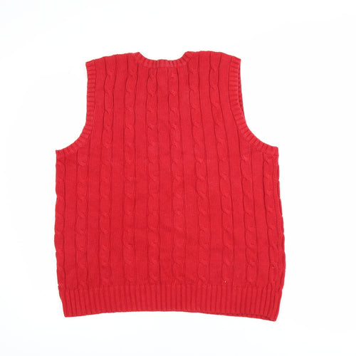 Chaps Women's Red Cable-Knit Cotton Sleeveless V-Neck Vest L