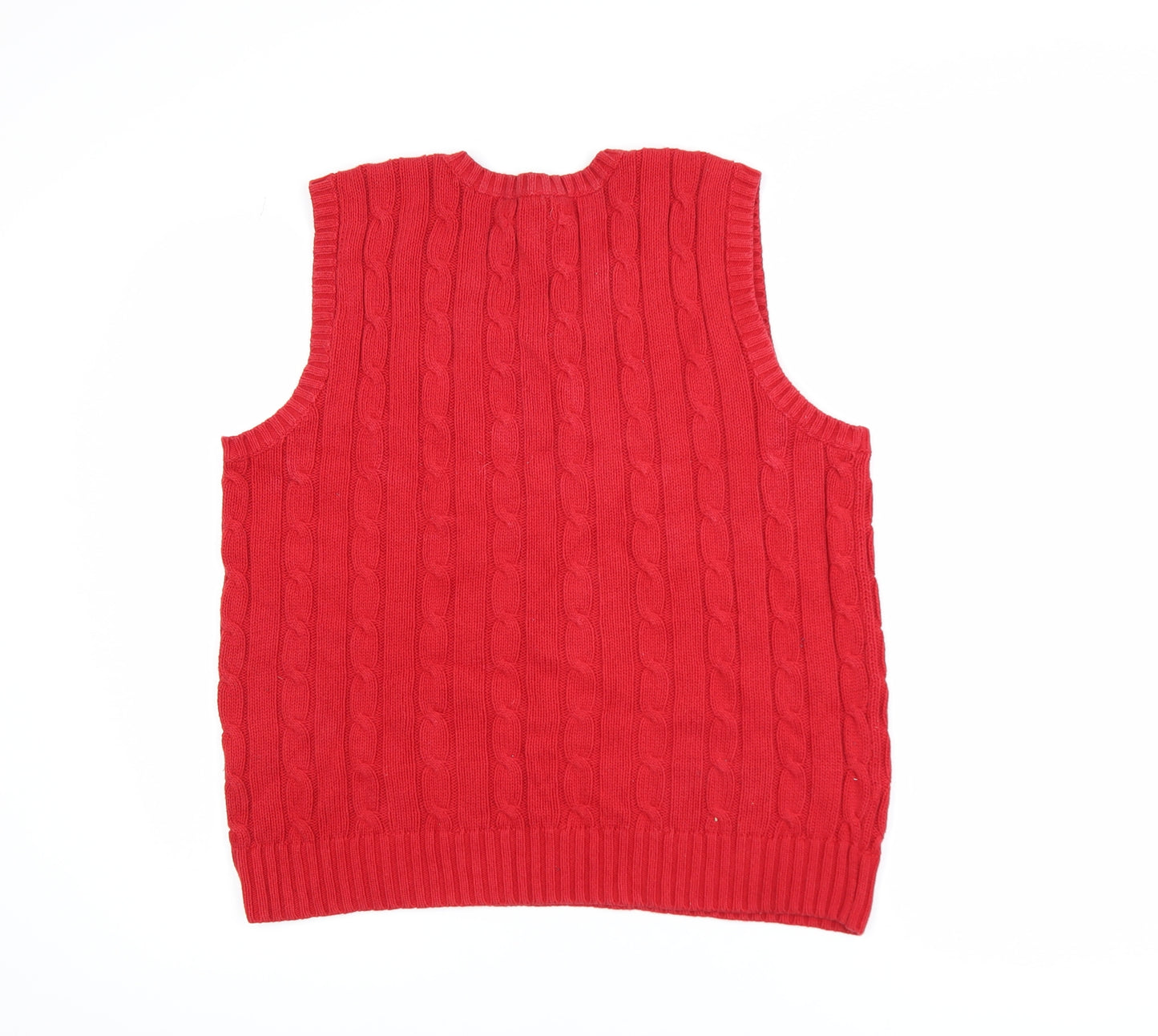 Chaps Women's Red Cable-Knit Cotton Sleeveless V-Neck Vest L