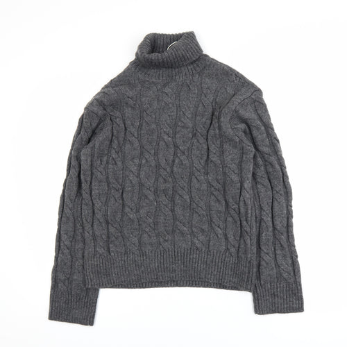 Marks and Spencer Women’s Grey Roll Neck Cable-Knit Jumper XS
