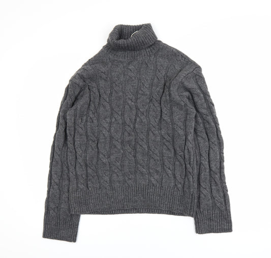 Marks and Spencer Women’s Grey Roll Neck Cable-Knit Jumper XS
