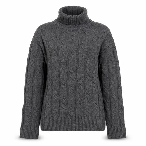 Marks and Spencer Women’s Grey Roll Neck Cable-Knit Jumper XS