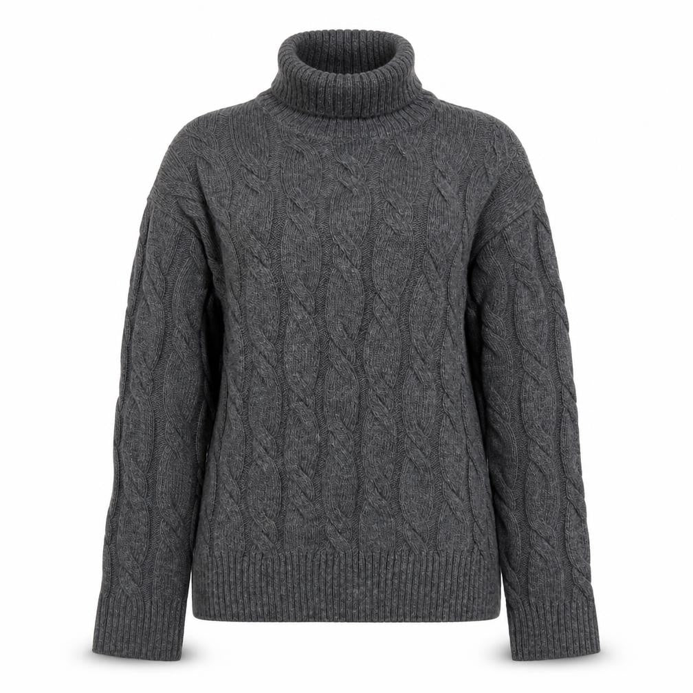 Marks and Spencer Women’s Grey Roll Neck Cable-Knit Jumper XS