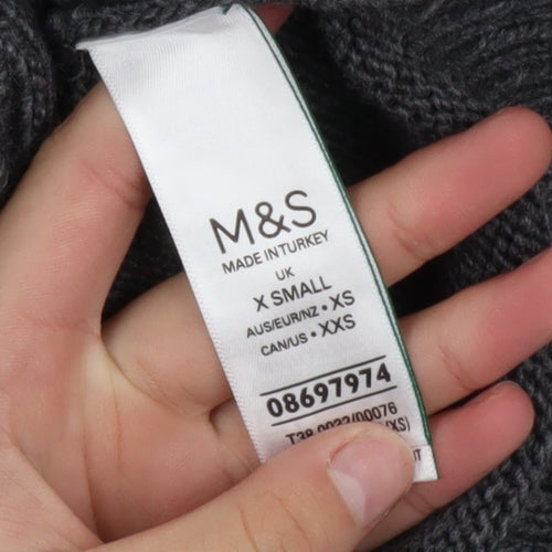 Marks and Spencer Women’s Grey Roll Neck Cable-Knit Jumper XS