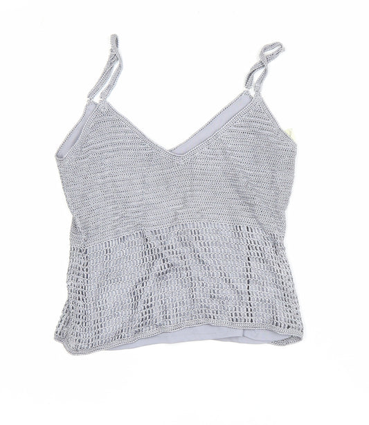 Oasis Women Grey Crochet Camisole Tank Top UK 10 Summer Style