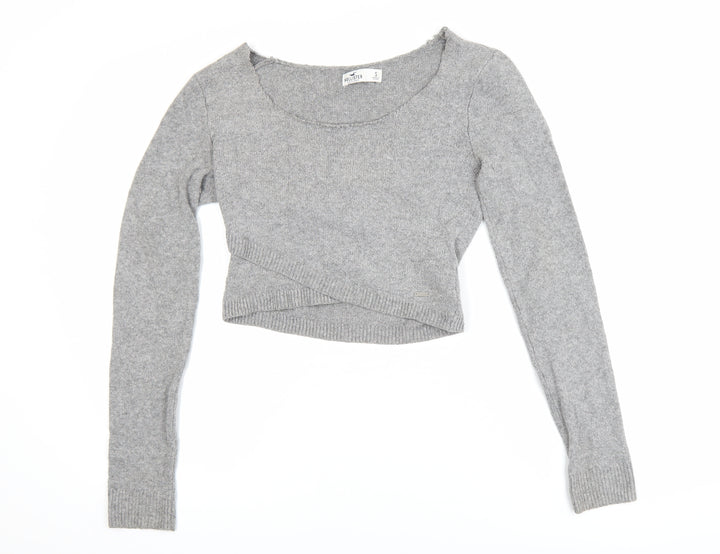 Hollister Womens Grey Slim Fit Long Sleeve Scoop Neck Jumper Size S