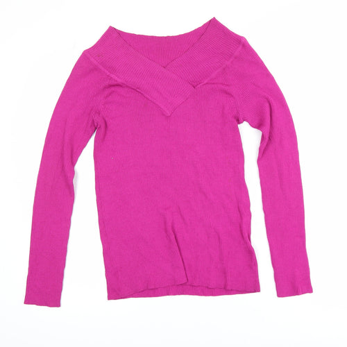 Marks and Spencer Women Pink V-Neck Long Sleeve Jumper Size 14