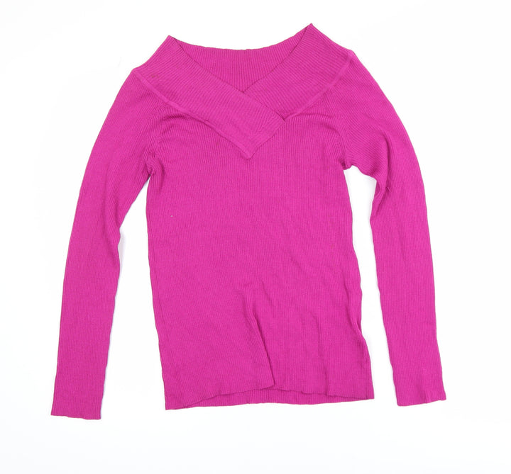 Marks and Spencer Women Pink V-Neck Long Sleeve Jumper Size 14