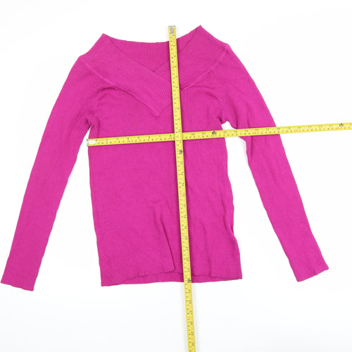 Marks and Spencer Women Pink V-Neck Long Sleeve Jumper Size 14