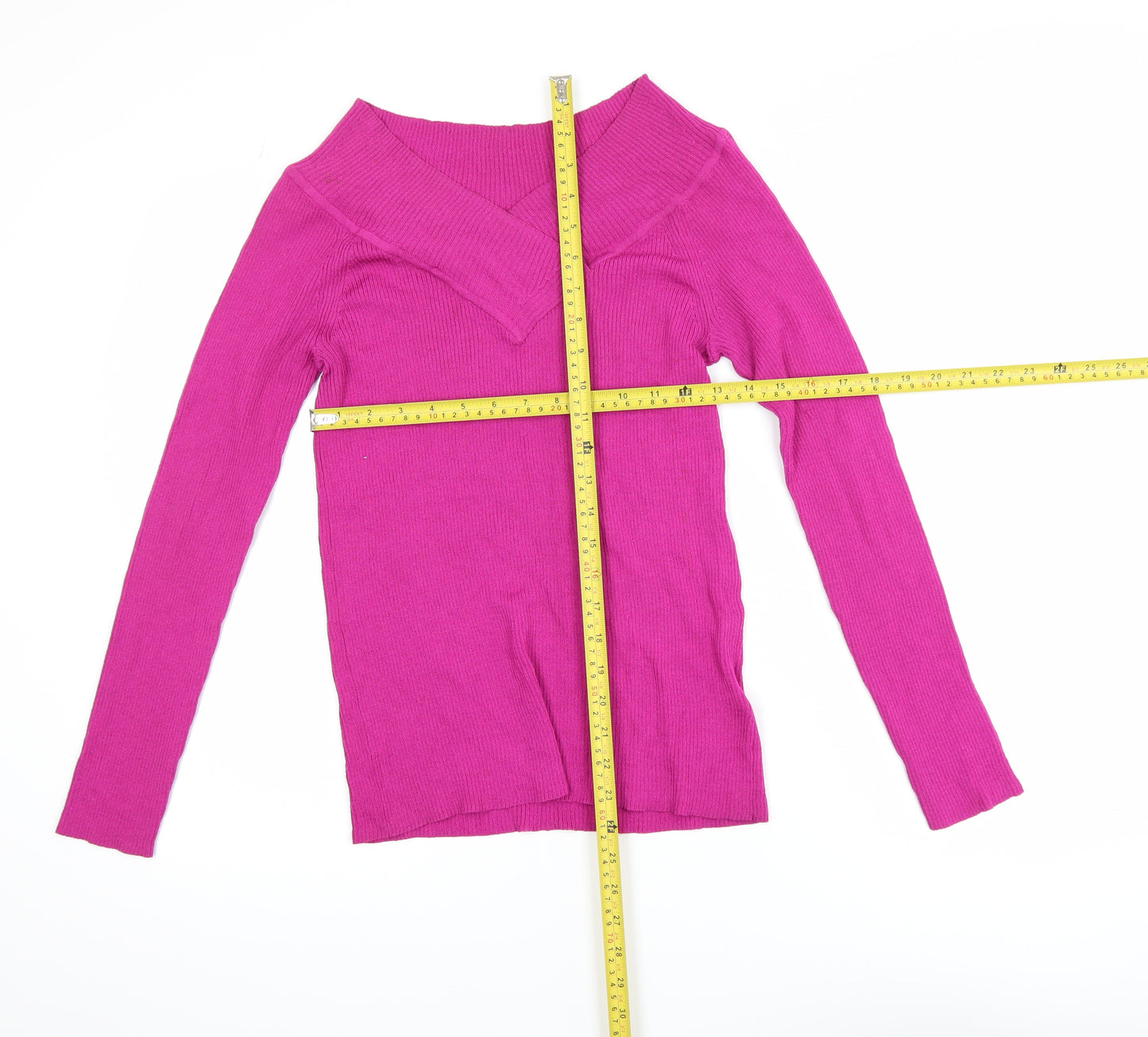 Marks and Spencer Women Pink V-Neck Long Sleeve Jumper Size 14