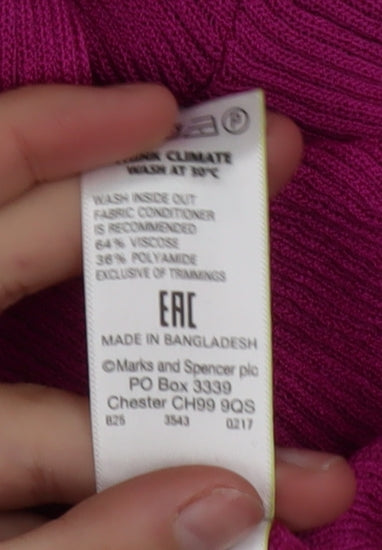 Marks and Spencer Women Pink V-Neck Long Sleeve Jumper Size 14