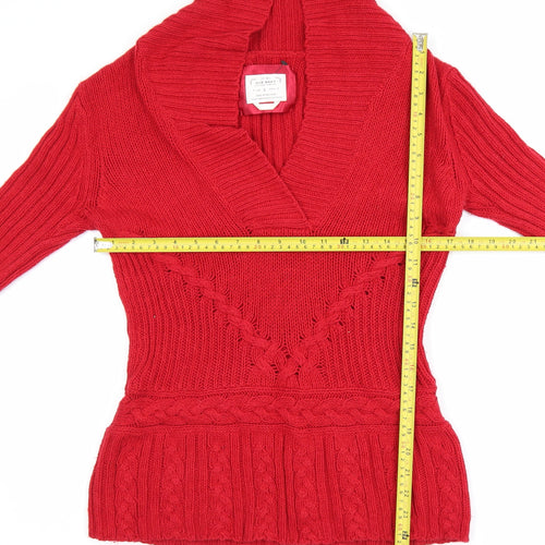 Old Navy Women's Red Cable-Knit Shawl Pullover Jumper Size S