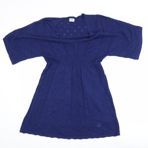 Oasis Women Blue Knit A-Line Knee Length Dress Size 10