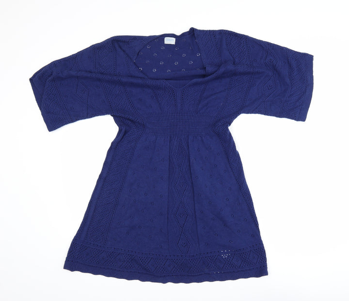 Oasis Women Blue Knit A-Line Knee Length Dress Size 10
