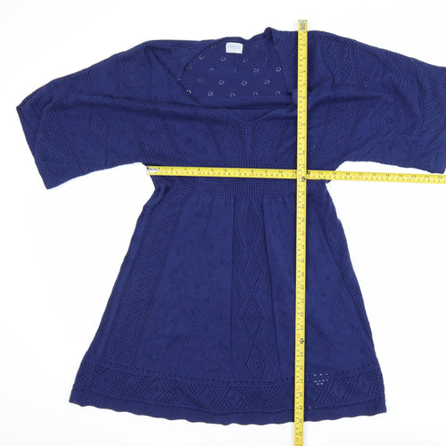 Oasis Women Blue Knit A-Line Knee Length Dress Size 10