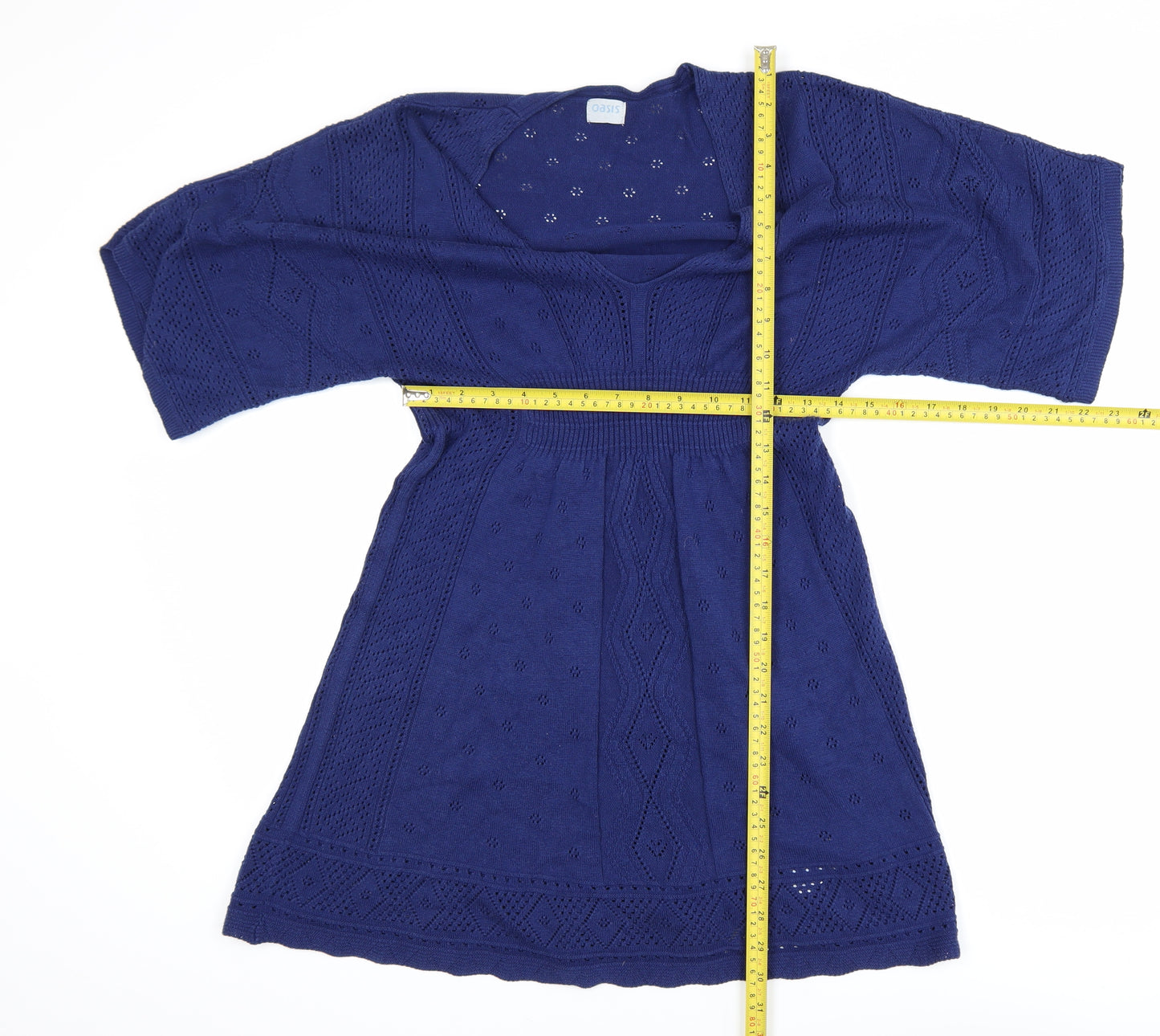 Oasis Women Blue Knit A-Line Knee Length Dress Size 10