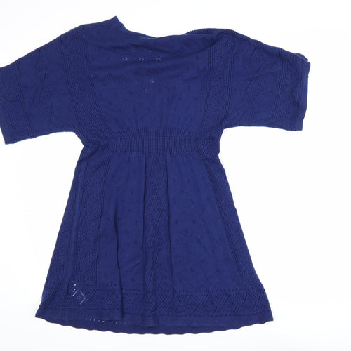 Oasis Women Blue Knit A-Line Knee Length Dress Size 10
