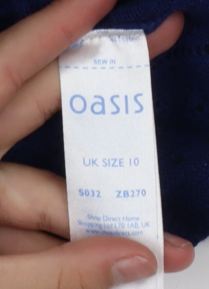 Oasis Women Blue Knit A-Line Knee Length Dress Size 10