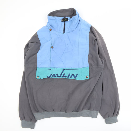 Javlin Men's Grey & Blue Fleece Anorak Jacket Size L Polyester Retro 90s
