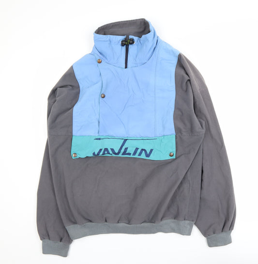 Javlin Men's Grey & Blue Fleece Anorak Jacket Size L Polyester Retro 90s