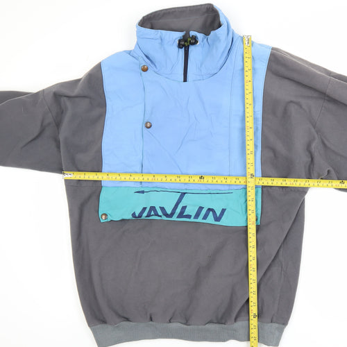 Javlin Men's Grey & Blue Fleece Anorak Jacket Size L Polyester Retro 90s