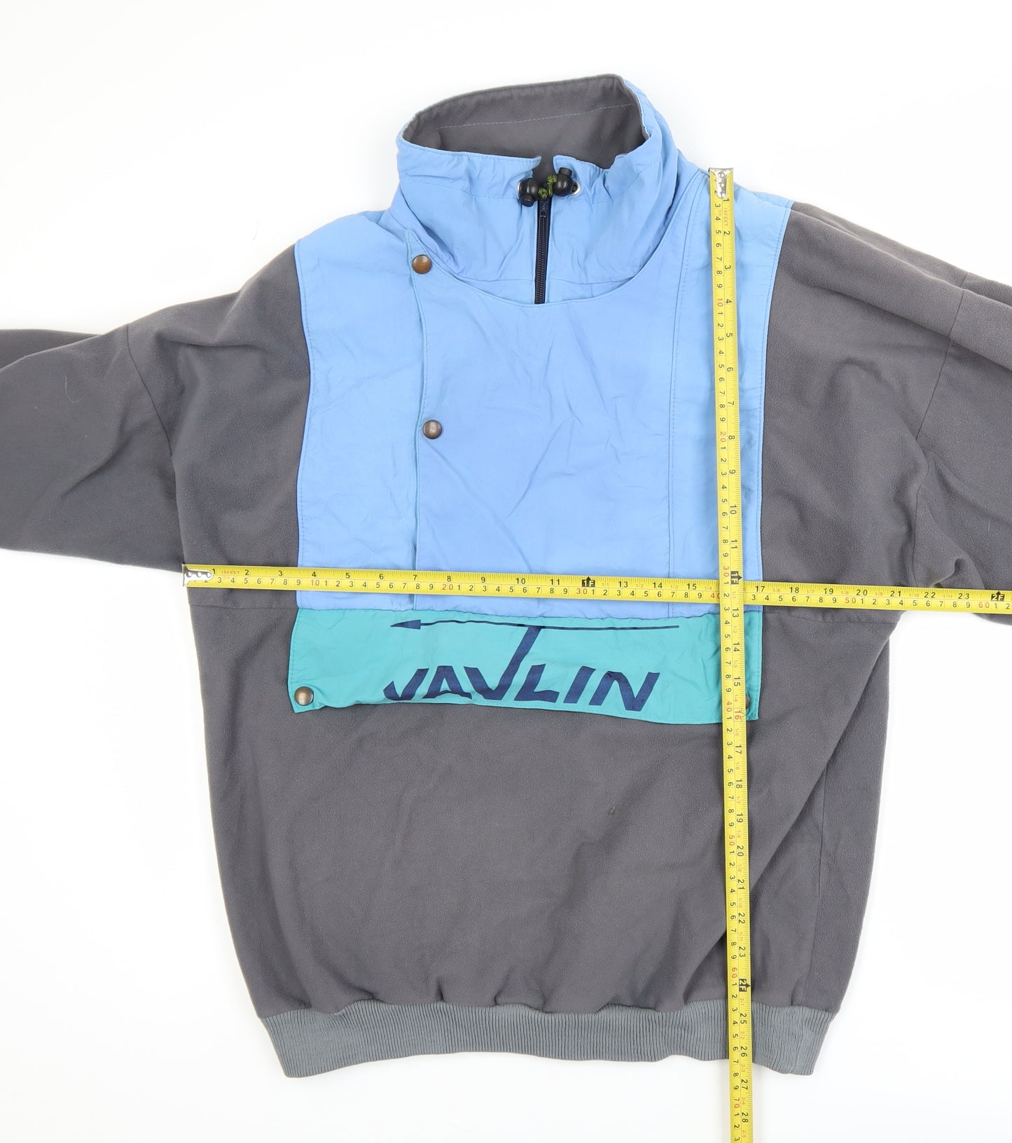 Javlin Men's Grey & Blue Fleece Anorak Jacket Size L Polyester Retro 90s