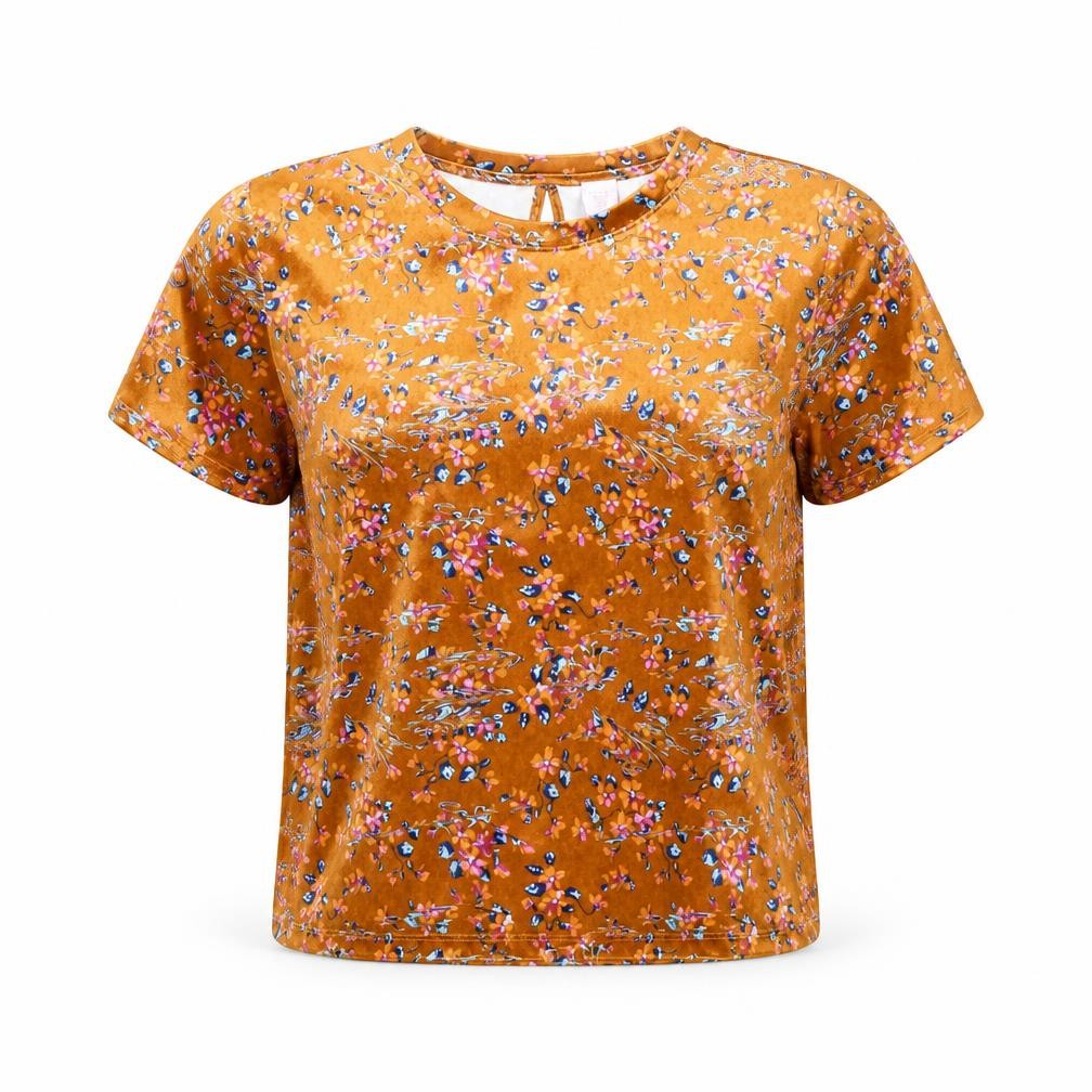 Savage X Fenty Womens Orange Floral Velvet T-Shirt M