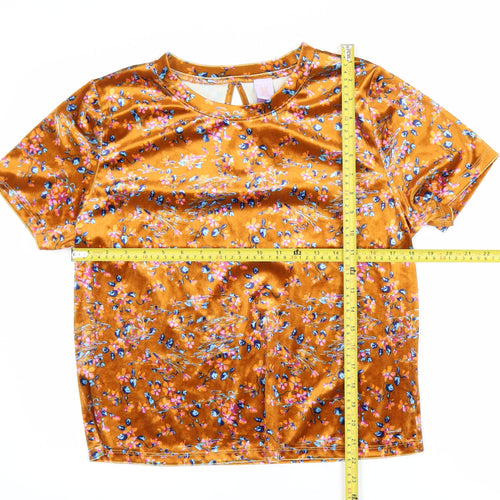 Savage X Fenty Womens Orange Floral Velvet T-Shirt M