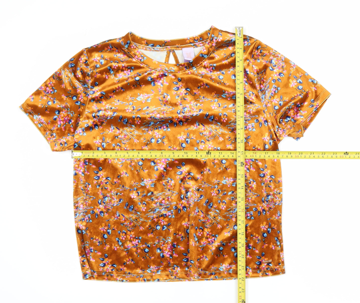 Savage X Fenty Womens Orange Floral Velvet T-Shirt M