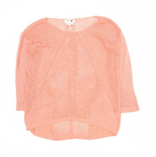 Next Women Coral Open-Knit Acrylic Nylon Pullover Jumper Size 10