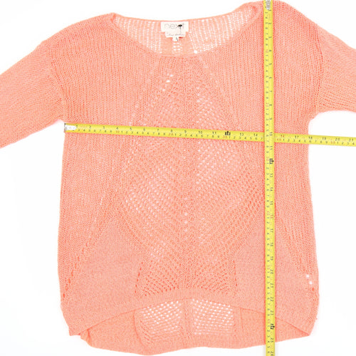 Next Women Coral Open-Knit Acrylic Nylon Pullover Jumper Size 10