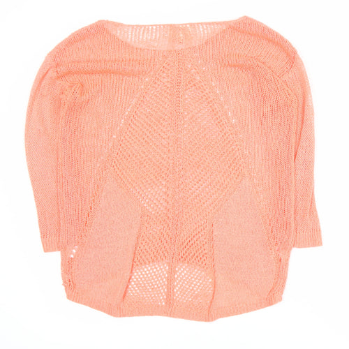 Next Women Coral Open-Knit Acrylic Nylon Pullover Jumper Size 10