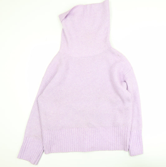 Marks and Spencer Women Purple Roll Neck Ribbed Knit Jumper M