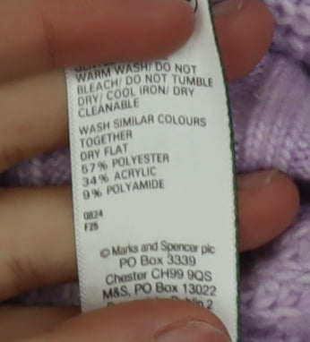 Marks and Spencer Women Purple Roll Neck Ribbed Knit Jumper M