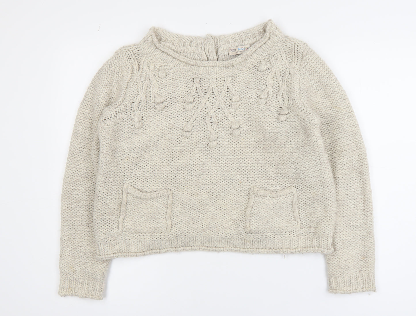 Marks and Spencer Women Beige Knit Jumper UK 12 Wool Blend Casual
