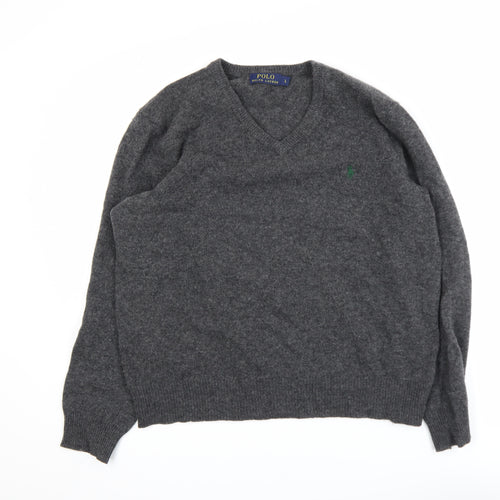 Polo Ralph Lauren Men's Grey Lambswool V-Neck Jumper Size L