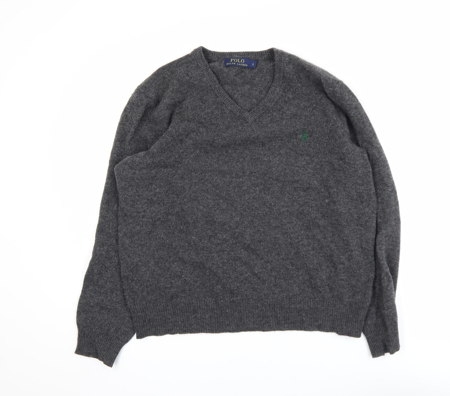 Polo Ralph Lauren Men's Grey Lambswool V-Neck Jumper Size L