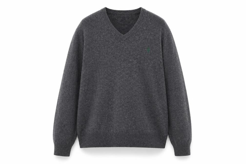 Polo Ralph Lauren Men's Grey Lambswool V-Neck Jumper Size L