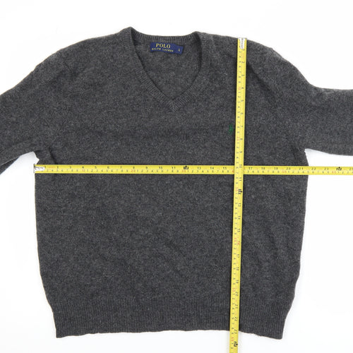 Polo Ralph Lauren Men's Grey Lambswool V-Neck Jumper Size L