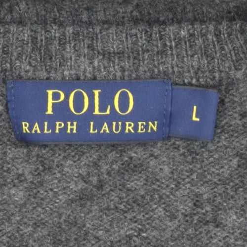 Polo Ralph Lauren Men's Grey Lambswool V-Neck Jumper Size L