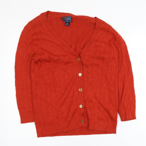Chaps Womens Red Cotton Cable Knit Cardigan L V-Neck Long Sleeve