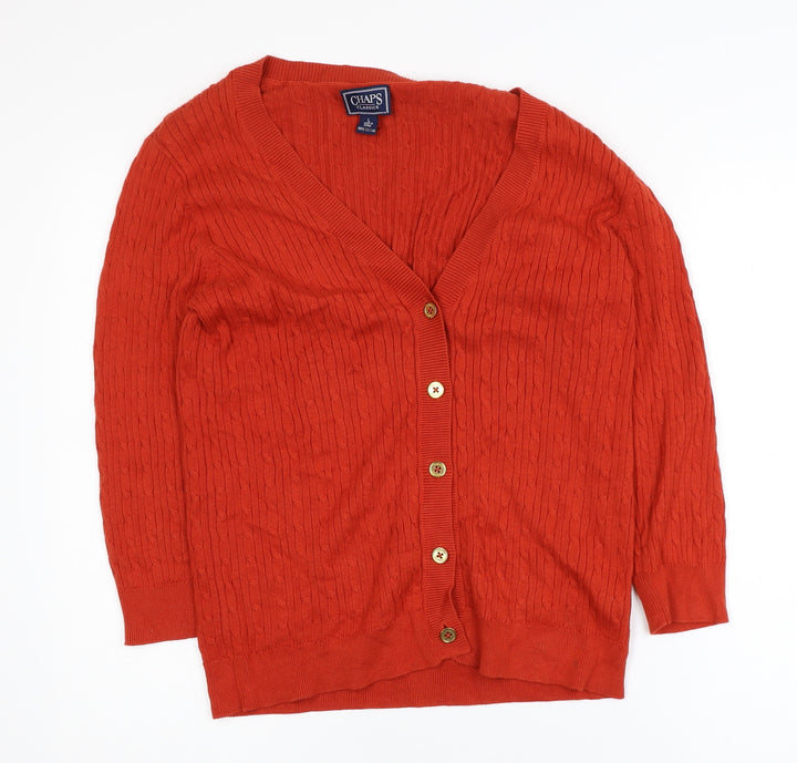 Chaps Womens Red Cotton Cable Knit Cardigan L V-Neck Long Sleeve