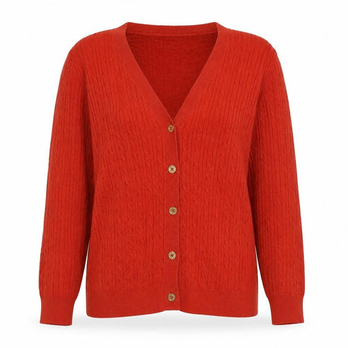Chaps Womens Red Cotton Cable Knit Cardigan L V-Neck Long Sleeve