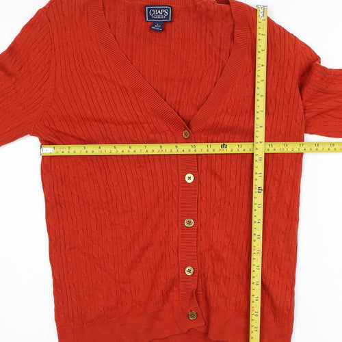 Chaps Womens Red Cotton Cable Knit Cardigan L V-Neck Long Sleeve